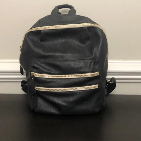 Steve Madden Black Faux Leather Zipper Backpack s-l400.jpg main image 3